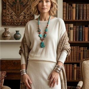 Peruvian Connection Cream Knit Top and Skirt Set